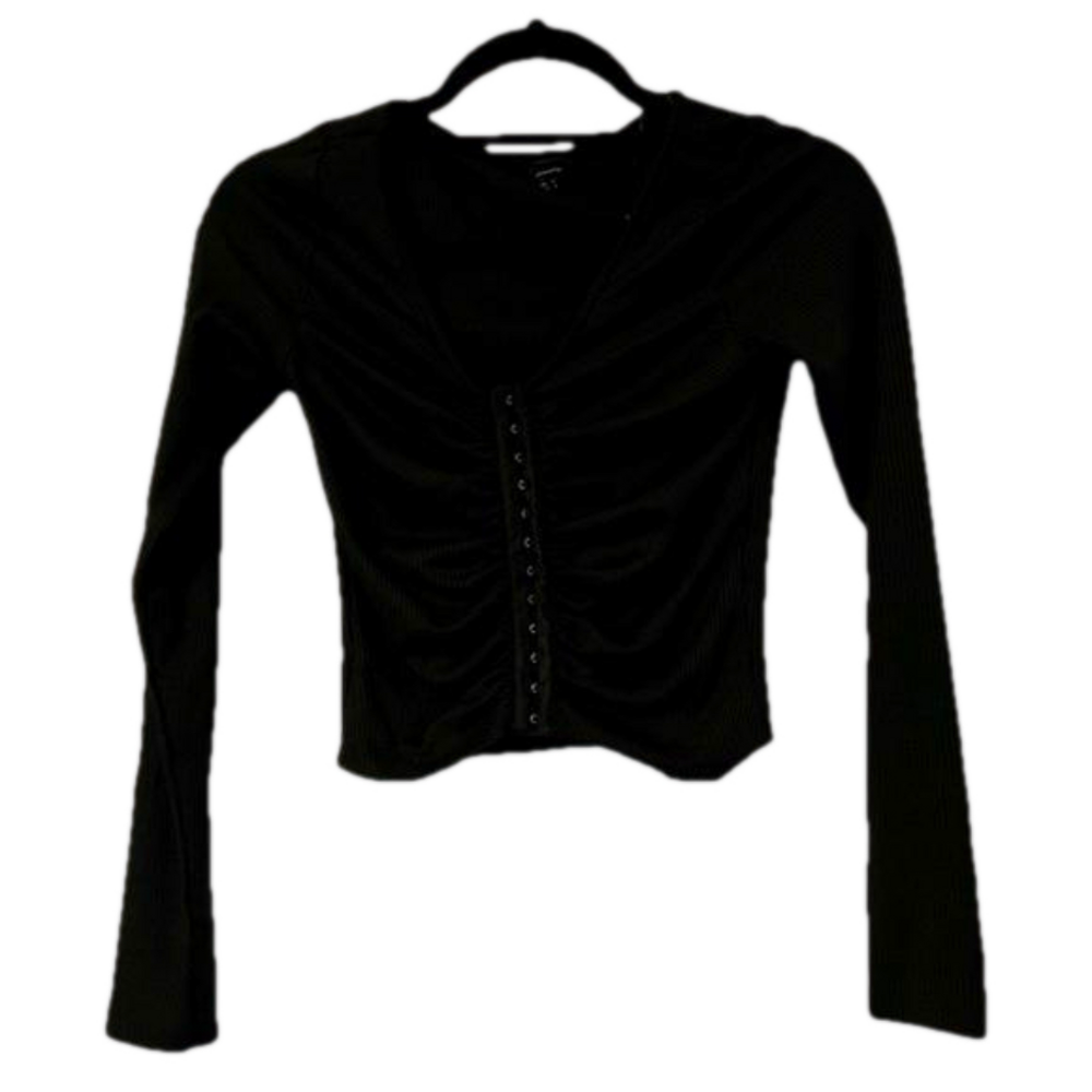 Don’t Call Me Jennyfer Womens Stretchy Black Ribbed Crop Top Size Small